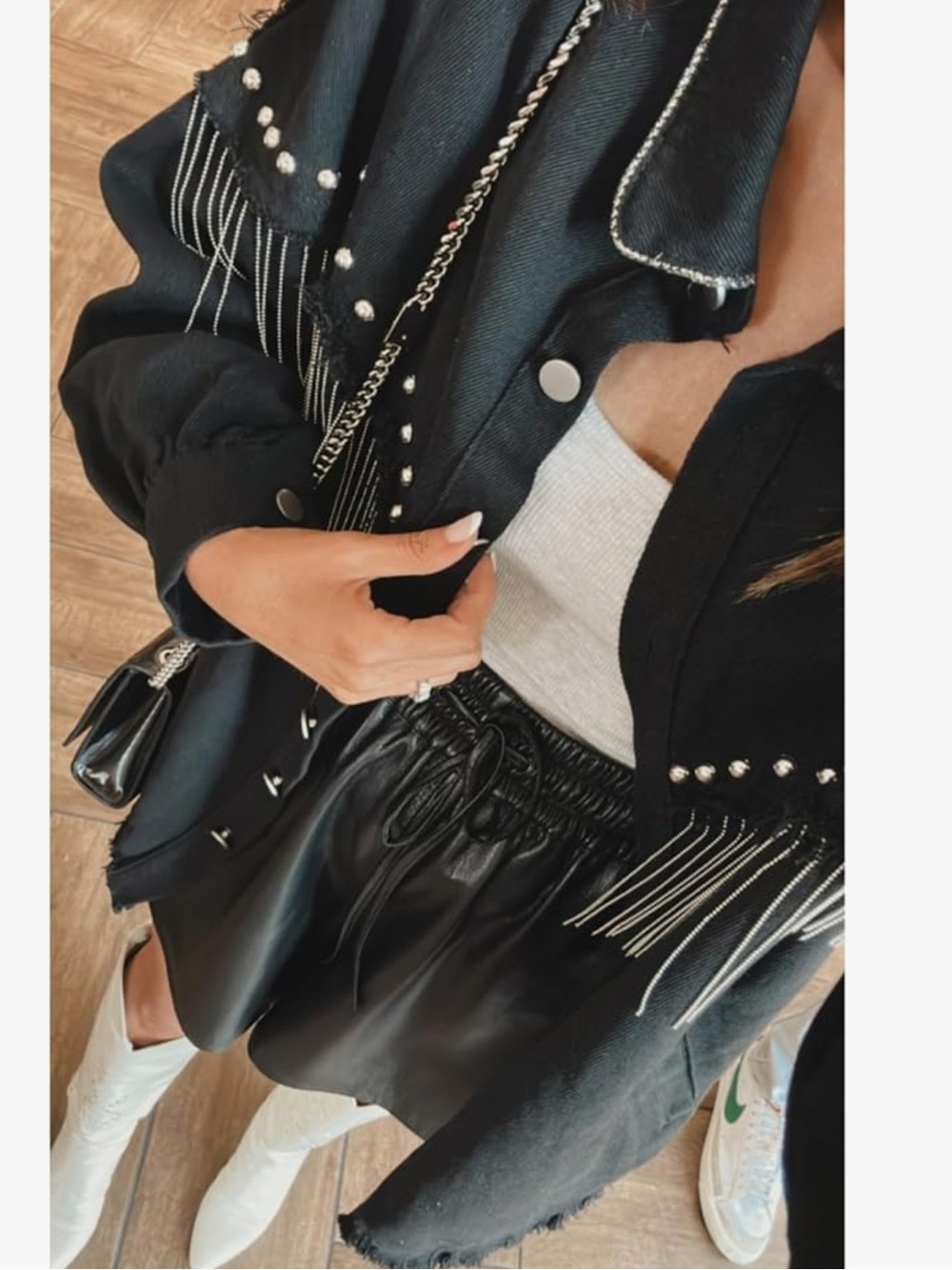 NWT Oversized Fringed Black Denim Jacket with Silver Tassels - Picture 3 of 6